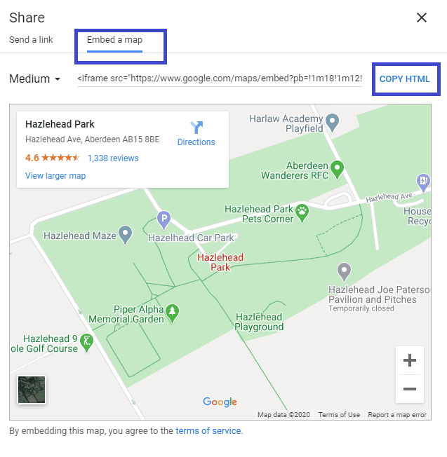 Embed a map and copy html