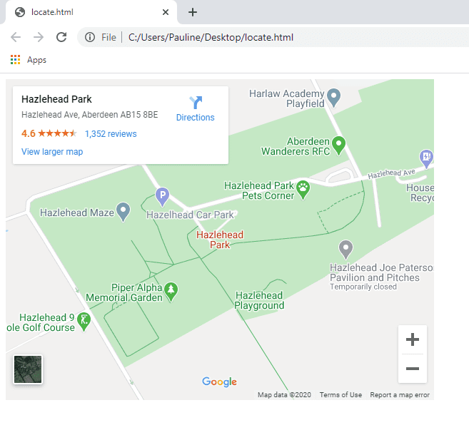 Inserted a Google map of Hazlehead Park Aberdeen