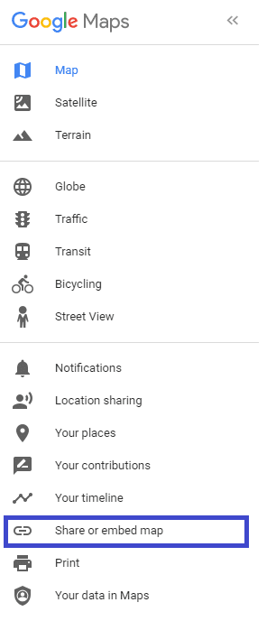 select share and embed on Google maps