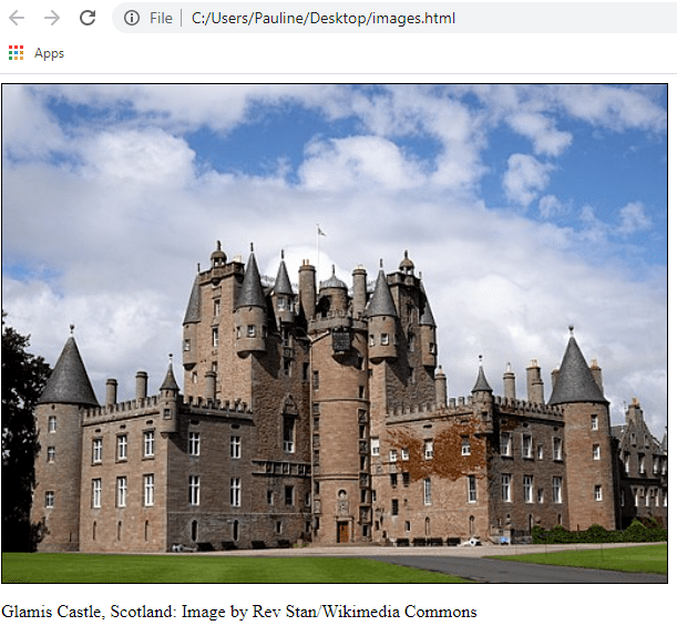 Image of Glamis Castle with a border opened in a local browser