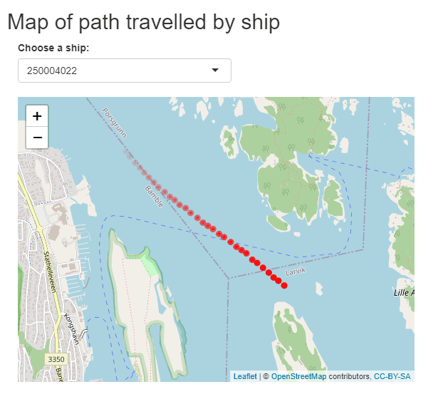 Ship direction of travel created in R shiny app